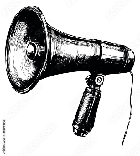 Hand drawn line art illustration of a megaphone depicting an announcement for communication