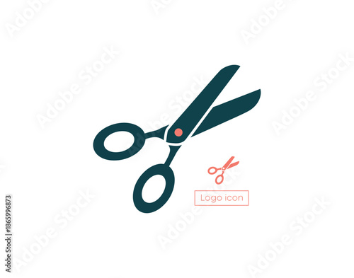 A pair of scissors with a logo icon on a white background