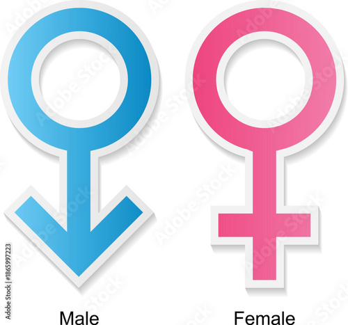 Modern Gender Symbol Icons Male and Female Signs with Gradient and Sticker Style for UI, Signage, Profile, and Form Design
