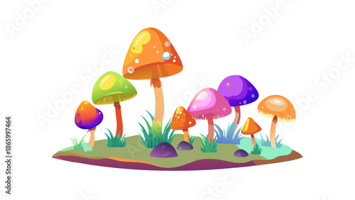 Colorful mushrooms in a forest