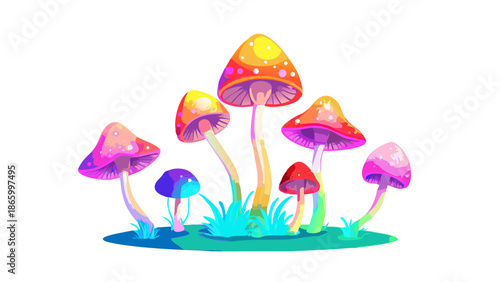 Colorful mushrooms in a fantasy forest