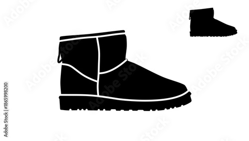 Ugg boots symbol, black isolated silhouette