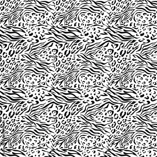 Seamless earthy animal print pattern featuring zebra stripes leopard and giraffe spots for fashion textile vector