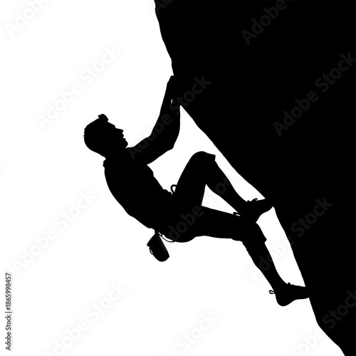 Silhouette of a Climber Ascending a Rock Face with Determination.