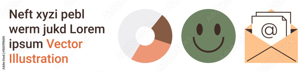 Fototapeta premium Analytics, communication, user feedback, business insights, data sharing, email marketing. Pie chart, happy face and envelope icon with email symbol. Analytics and communication concept