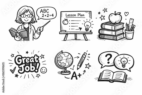 Teacher explaining math lesson with educational tools and positive feedback