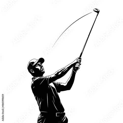 Silhouette of a Focused Golfer Swinging Club with Precision.