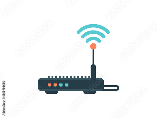 A modern wireless router with a Wi-Fi signal icon on a clean white background