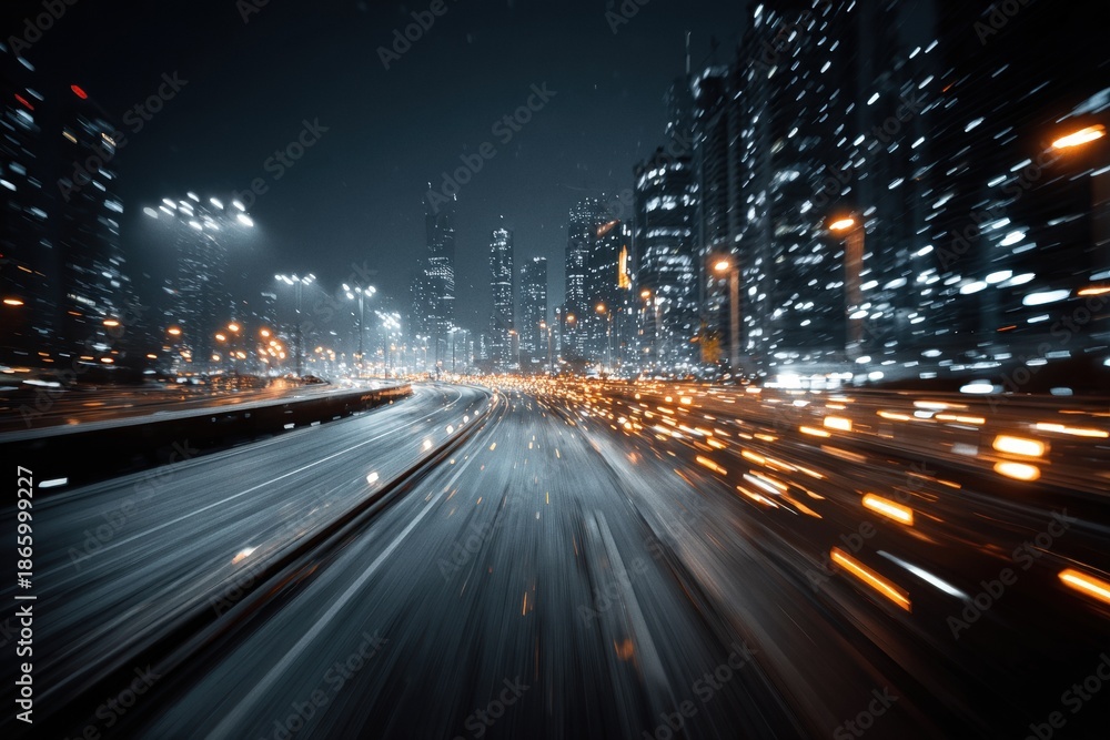 Fototapeta premium City night view with lights shining in urban landscape