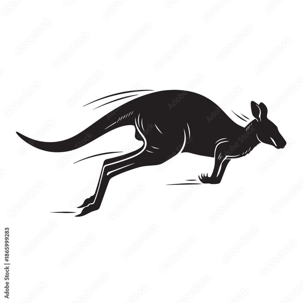 Fototapeta premium Running Kangaroo Silhouette in Motion