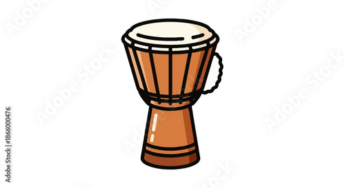 Cartoon Djembe Drum Illustration with Brown Wood and White Head.