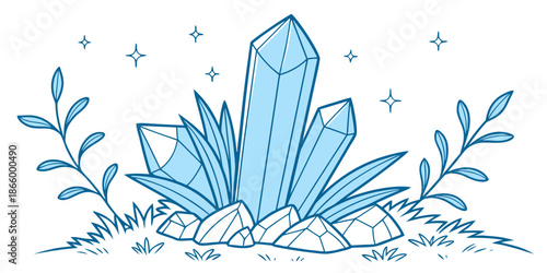 Blue crystal cluster illustration