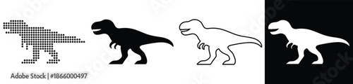 Diverse representations of a dinosaur silhouette evolving from pixelated to clean graphic forms.