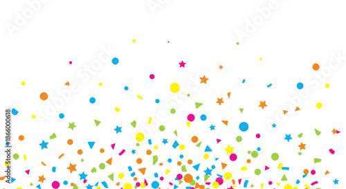 Colorful Confetti Sprinkled Across White Background Festive Celebration.