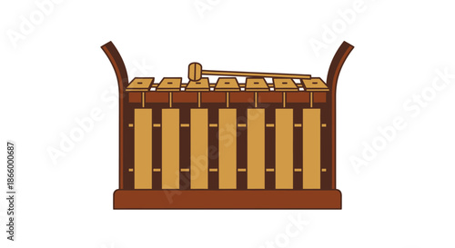 Traditional Indonesian Gamelan Instrument with Wooden Bars and Mallet.