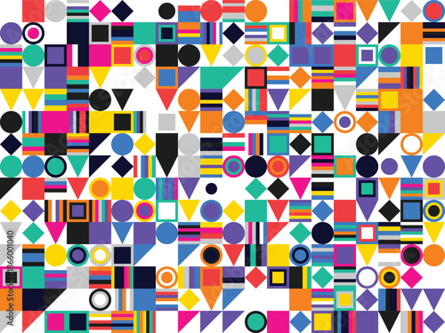 Vibrant geometric patterns in a colorful mosaic