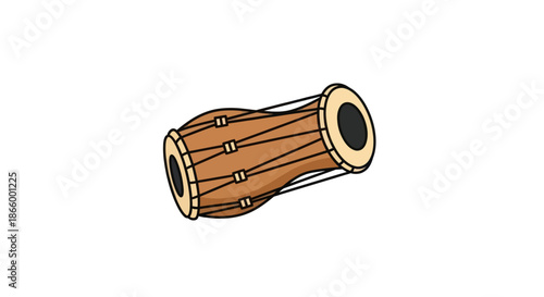 Traditional Indian Dholak hand drum a wooden percussion instrument illustration.