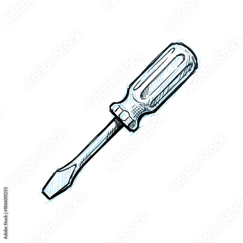 Screwdriver illustration in sketch style with detailed design  