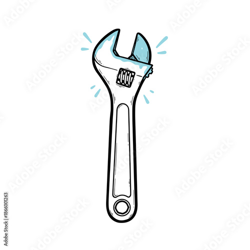 Adjustable wrench illustration with light blue accents  