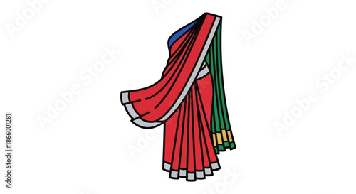 Traditional Indian Red and Green Saree with Blue Border.