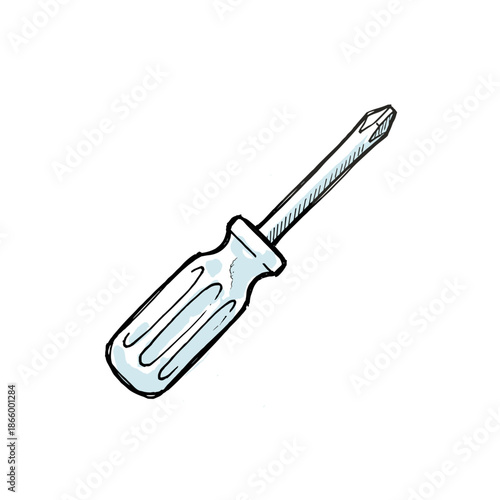 Screwdriver with a flathead and a wooden handle in detailed illustration  