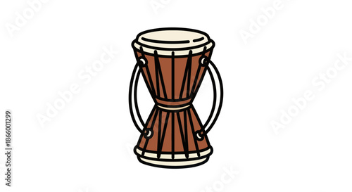 Hourglass-shaped Damaru Drum with Brown Wood and White Membrane.