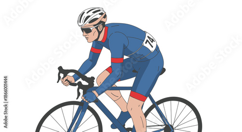Cyclist in Blue Racing Suit on a Road Bicycle.