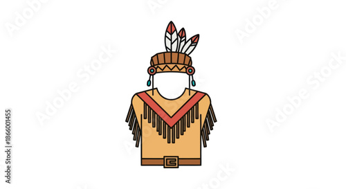 Traditional Native American Headdress and Fringed Tunic Illustration.