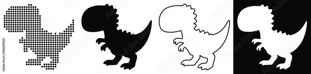 Fototapeta premium Four stylized dinosaur silhouettes showcasing different graphic styles
