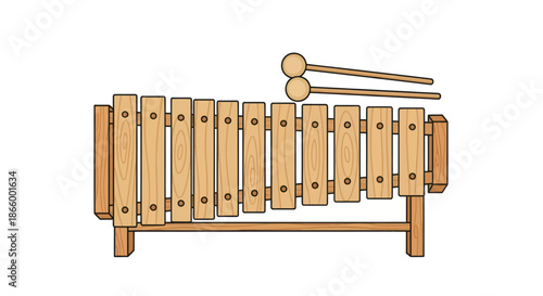 Wooden Xylophone with Mallets Musical Instrument Illustration.