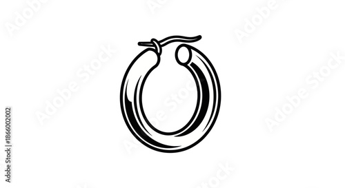 Black and white line art illustration of a classic thick hoop earring with a latch clasp.