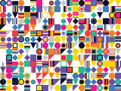 Vibrant geometric shapes in a colorful mosaic