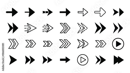 Collection of forward and fast-forward arrow icons for navigation and media controls