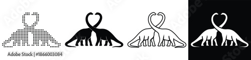 Two dinosaurs forming a heart shape with their necks, symbolizing love and connection.