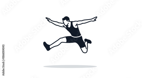 Dynamic Male Athlete Jumping in Mid-Air Black and White Illustration.