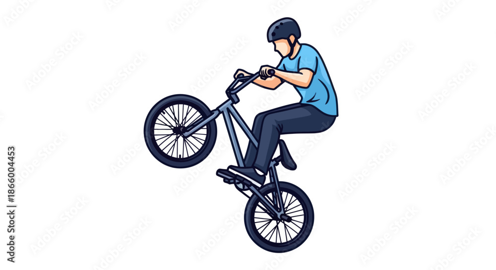 Fototapeta premium BMX Rider Performing Wheelie with Helmet and Gloves.