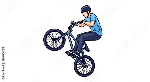 BMX Rider Performing Wheelie with Helmet and Gloves.