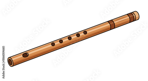 Wooden Flute: A Traditional Wind Instrument with Finger Holes.