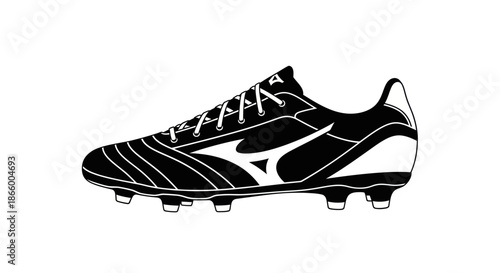 Black and White Soccer Cleat with Studs and Laces.