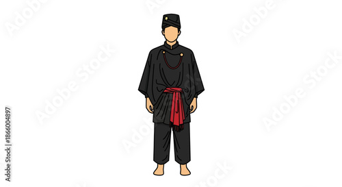 Traditional Indonesian Pencak Silat Uniform with Red Sash.