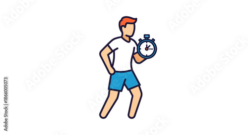 Man in athletic wear holding a stopwatch indicating timekeeping for fitness.