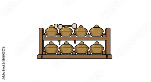 Bonang: Traditional Javanese Gamelan Instrument with Bronze Pots and Wooden Frame.
