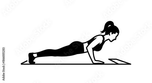 Woman Doing Push-Ups on a Mat Fitness Exercise.