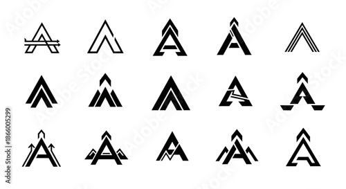 Set of Modern Abstract Letter A Logo Designs for Corporate Branding and Business Identity. Geometric Vector Icons Collection.