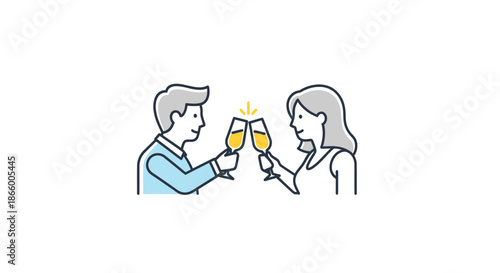Couple toasting with champagne glasses in celebration.