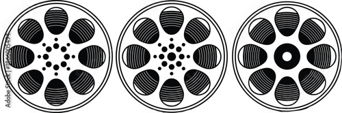 Abstract radial symmetry with striped petal shapes and geometric center variations in black and white circular design elements for pattern use