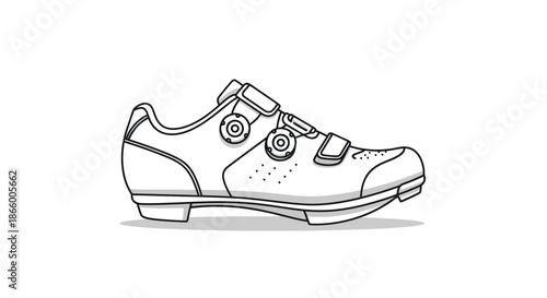 Detailed Line Art Illustration of Cycling Shoe with Straps.