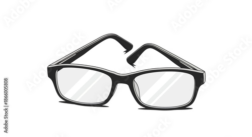 A hand-drawn sketch illustration of classic black-framed rectangular eyeglasses.