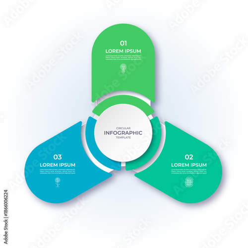 Vector infographic cycle diagram with 3 steps, parts, segments. Infographic circular template that can be used for report, business analytics, data visualization, presentation.