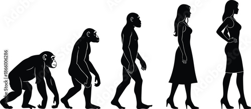 Evolution of Humanity ConceptFrom Primate to Modern Woman Silhouette Illustrating Biological and Cultural Transformation Over Time